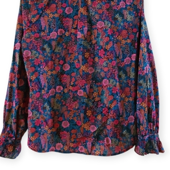 J.Crew Liberty London Ciara Floral Print Blouse Ruffle Collar Pink Black Green - Picture 12 of 17